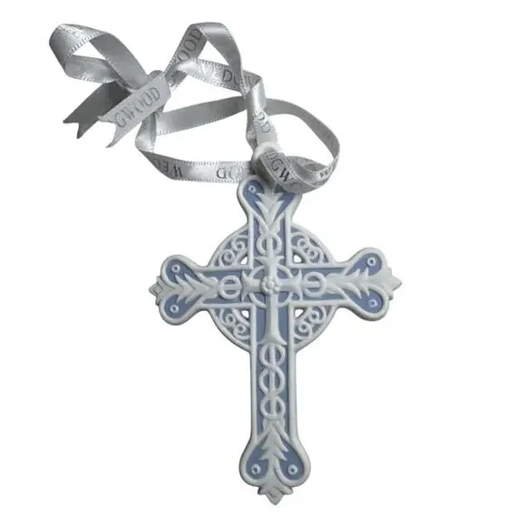 NEW Wedgwood Decorative Cross Ornament 2010 Jasperware White Blue Easter - Picture 2 of 7